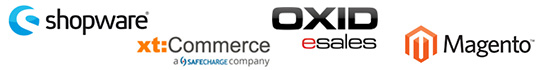 Logos Shop-Software, Shopware, xt:Commerce, Oxid und Magento